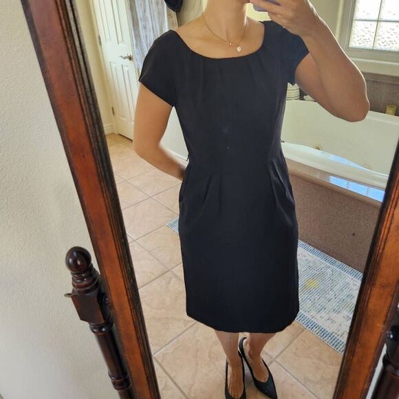 Merona size 6 small womens little black dress pleated knee length cap sleeve hig - Picture 1 of 6